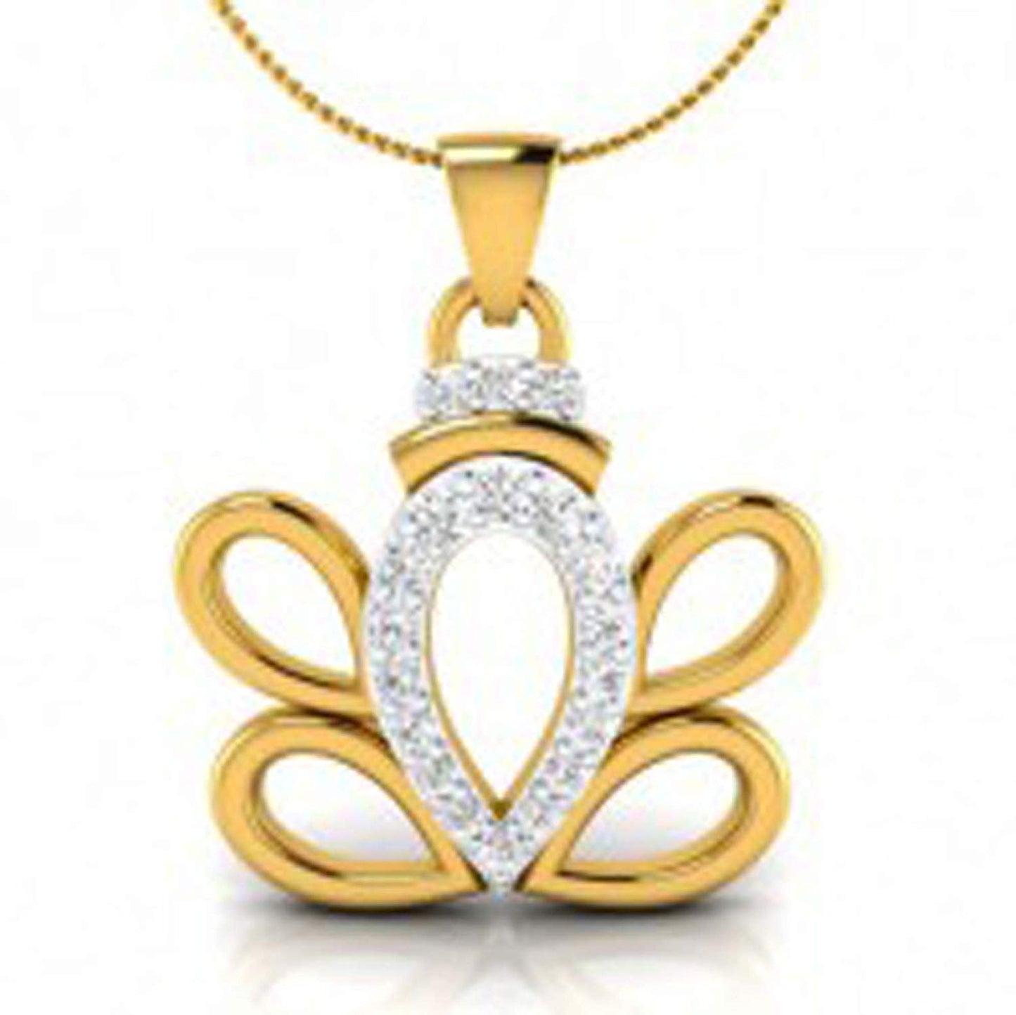 atjewels Ganesh Festival Special 14K Two Tone Gold Plated .925 Steling Silver Round Cut White Cubic Zirconia Without Chain Ganesh Pendant MOTHER'S DAY SPECIAL OFFER - atjewels.in