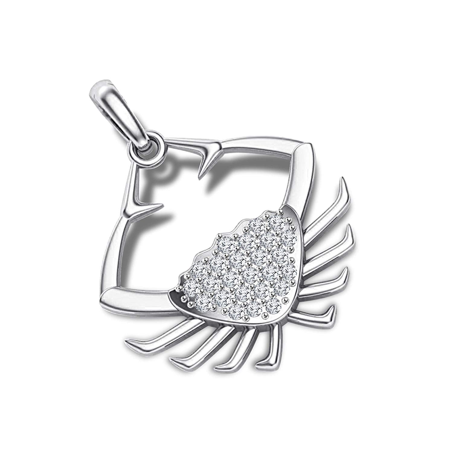 atjewels Sea Crab Pendant For Men's in 18K White Gold On .925 Silver With Round White Simulated Diamond MOTHER'S DAY SPECIAL OFFER - atjewels.in