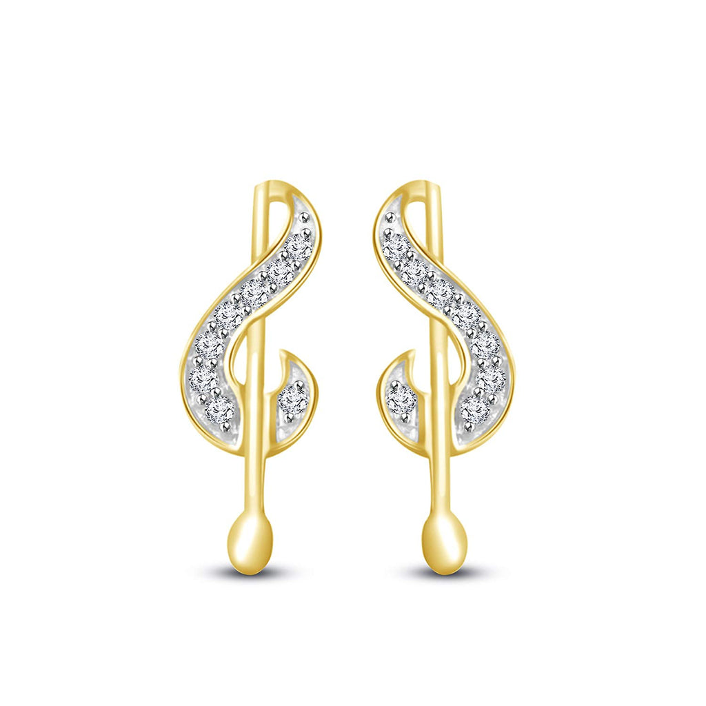 atjewels 18K Solid Yellow Gold Over 925 Sterling Silver Round Cut White CZ Post Back Musical Letter Stud Earrings MOTHER'S DAY SPECIAL OFFER - atjewels.in
