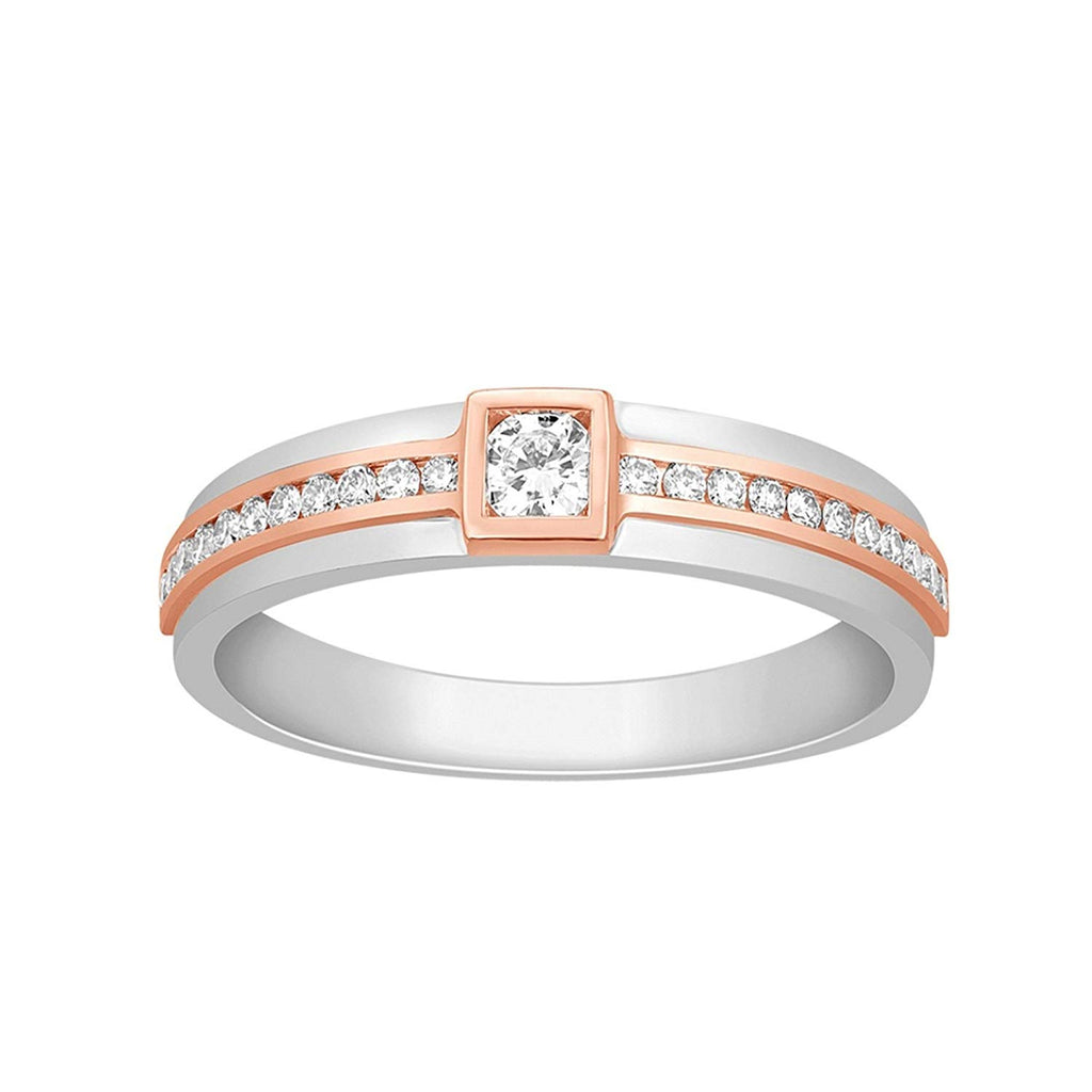 atjewels 14K Two Tone Gold Over .925 Sterling Silver Round White CZ Solitaire w/Accents Ring (5) MOTHER'S DAY SPECIAL OFFER - atjewels.in