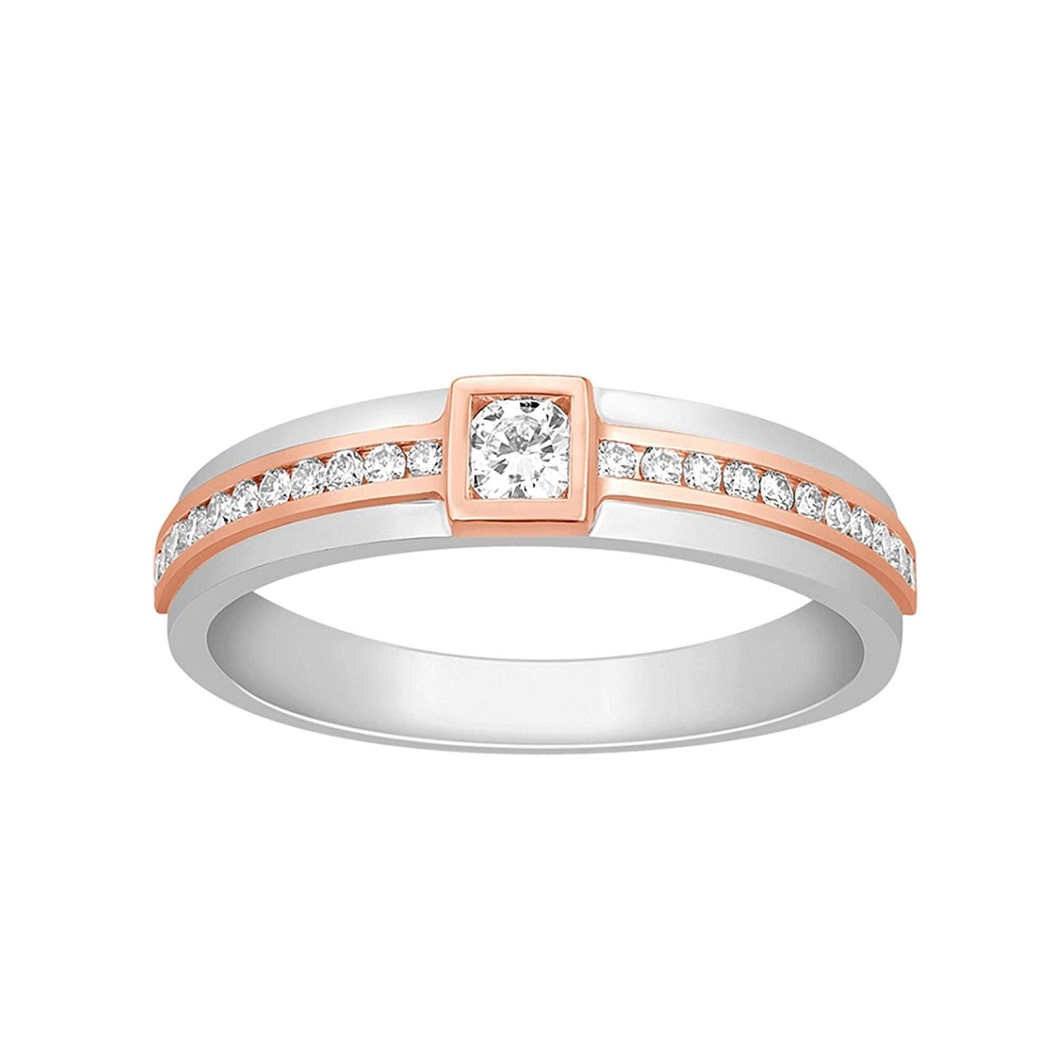 atjewels 14K Two Tone Gold Over .925 Sterling Silver Round White CZ Solitaire w/Accents Ring (8) MOTHER'S DAY SPECIAL OFFER - atjewels.in