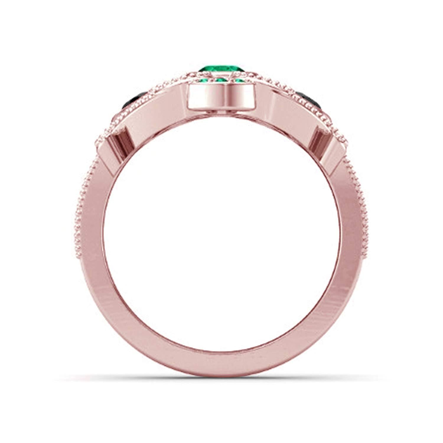 atjewels 14k Rose Gold On 925 Silver Green Emerald and Black CZ  Princess M Engagement Ring MOTHER'S DAY SPECIAL OFFER - atjewels.in