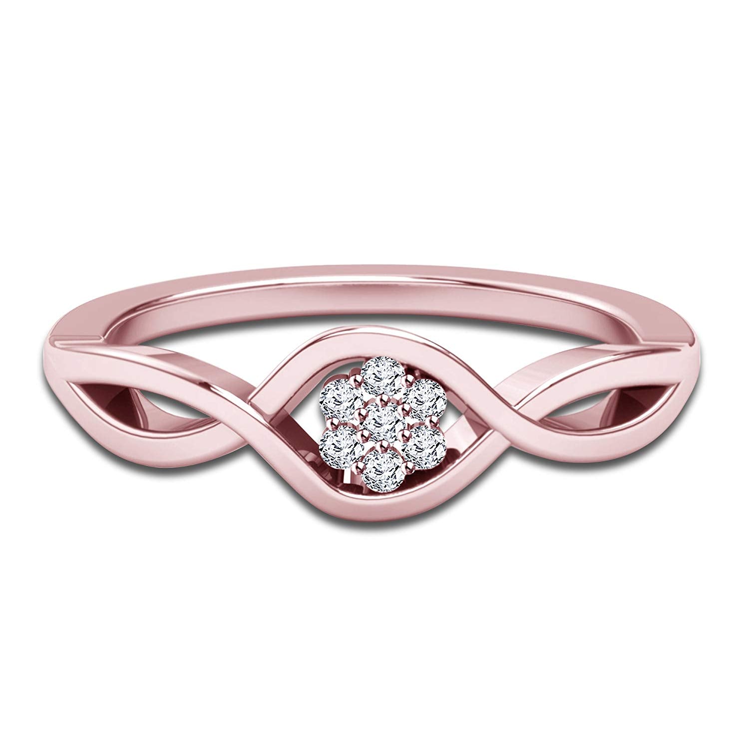 atjewels 14K Rose Gold Over Sterling Round White CZ in Prong set Cluster Ring for Women's MOTHER'S DAY SPECIAL OFFER - atjewels.in