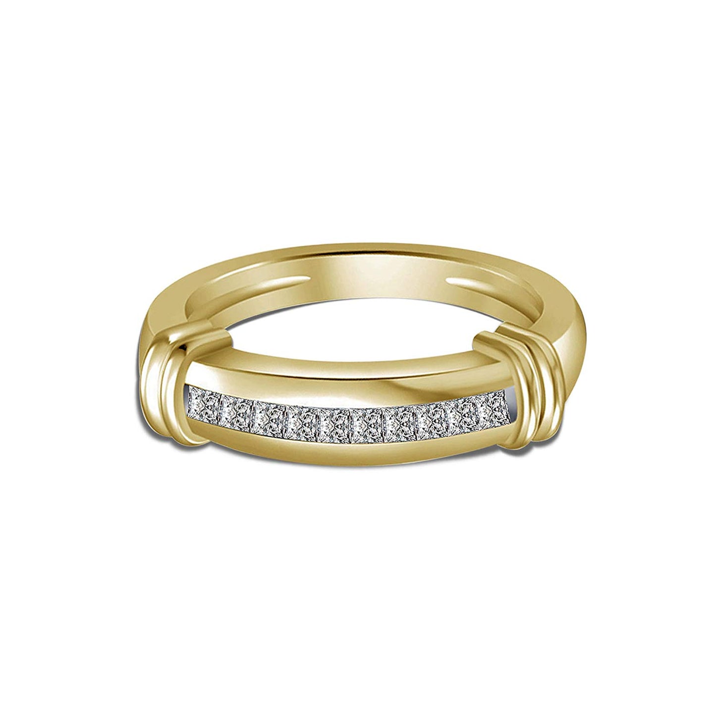atjewels 14K Yellow Gold Over 925 Sterling Silver Round White CZ Engagement Trio Ring Set MOTHER'S DAY SPECIAL OFFER - atjewels.in