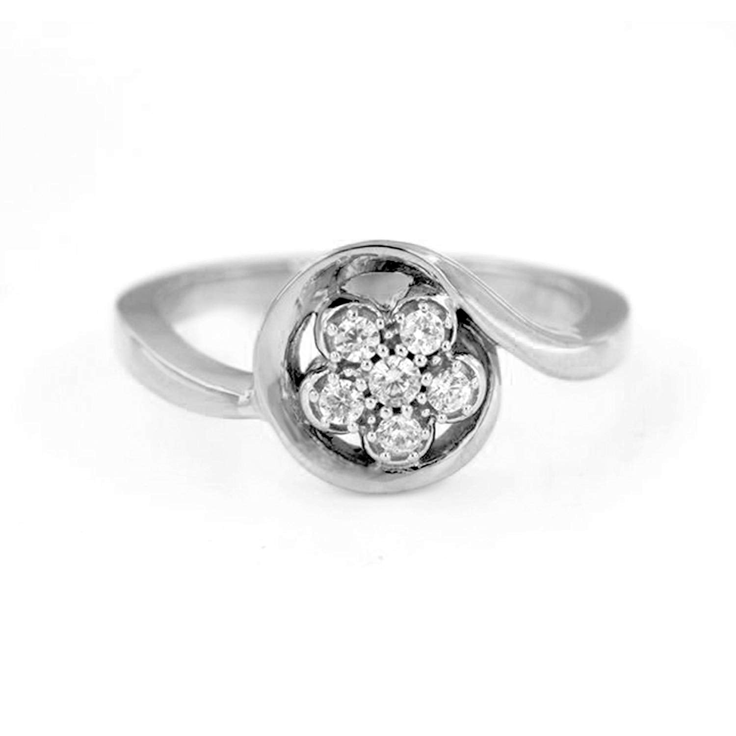 atjewels 14K White Gold Over 925 Sterlin 0.31 CT Round White CZ Anniversary Flower Ring MOTHER'S DAY SPECIAL OFFER - atjewels.in