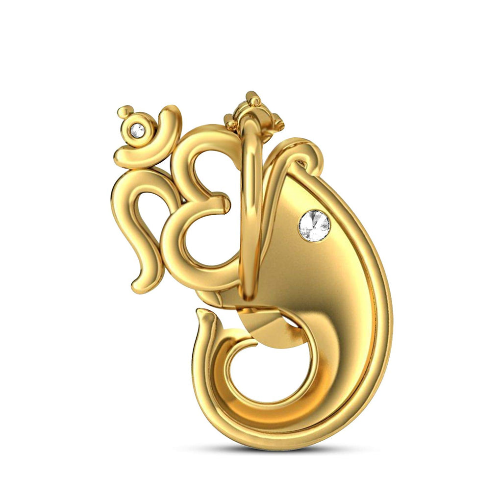 atjewels Maha Shivaratri Special 14k Two Tone Gold Over .925 Sterling Silver White Diamond Lord Om Ganpati Pendant MOTHER'S DAY SPECIAL OFFER - atjewels.in