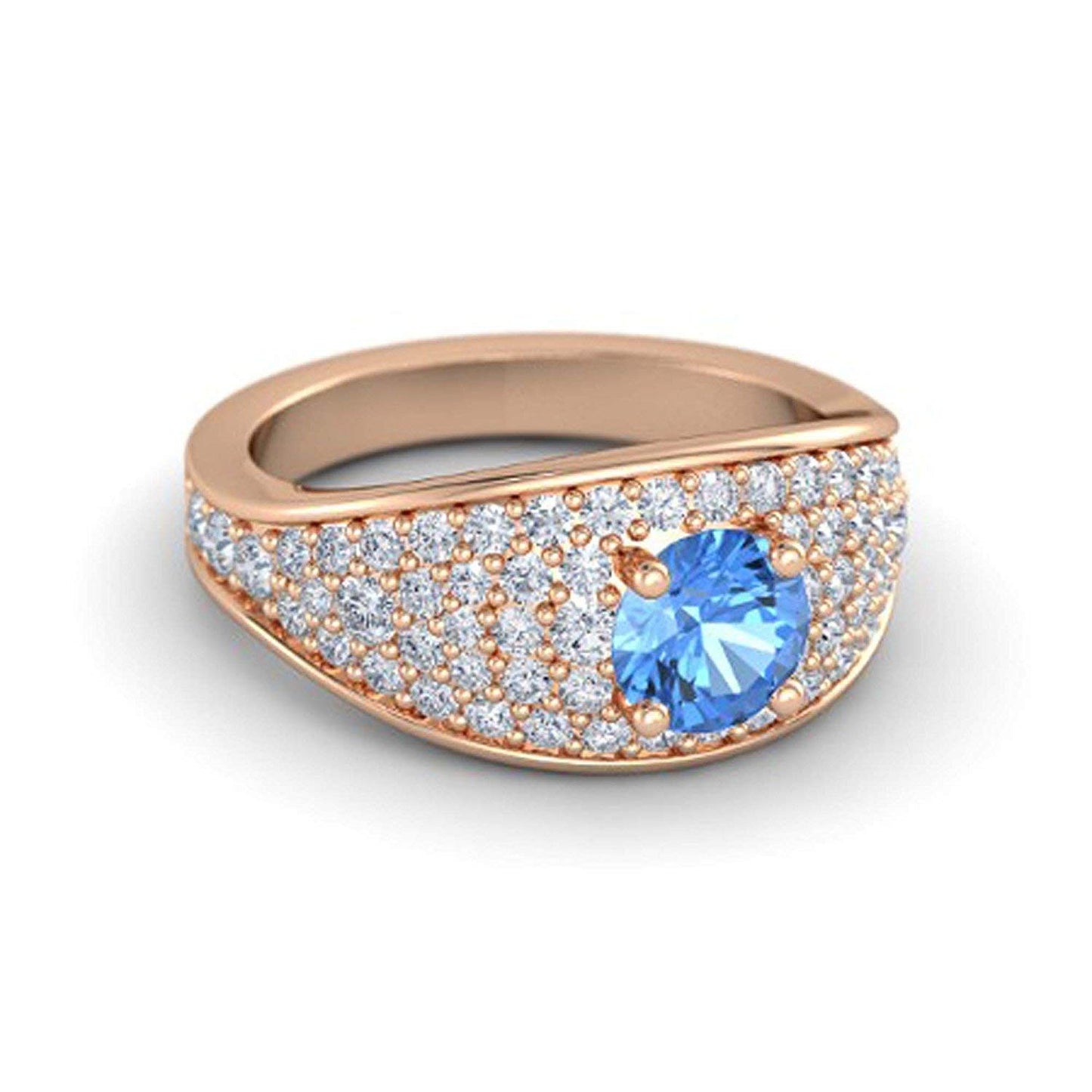 atjewels Round Cut Gemstone & White CZ 14k Rose Gold Over .925 Sterling Silver Solitaire w/ Accents Engagement Ring For Girl's and Women's For Navratri Special - atjewels.in