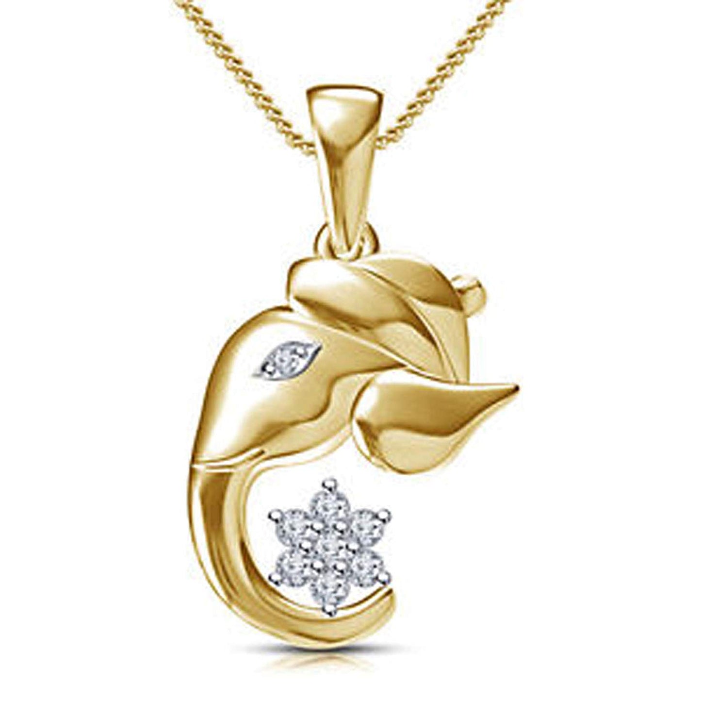 atjewels Ganesh Festival Special 14K Two Tone Gold Plated .925 Steling Silver Round Cut White Cubic Zirconia Without Chain Ganesh Pendant MOTHER'S DAY SPECIAL OFFER - atjewels.in