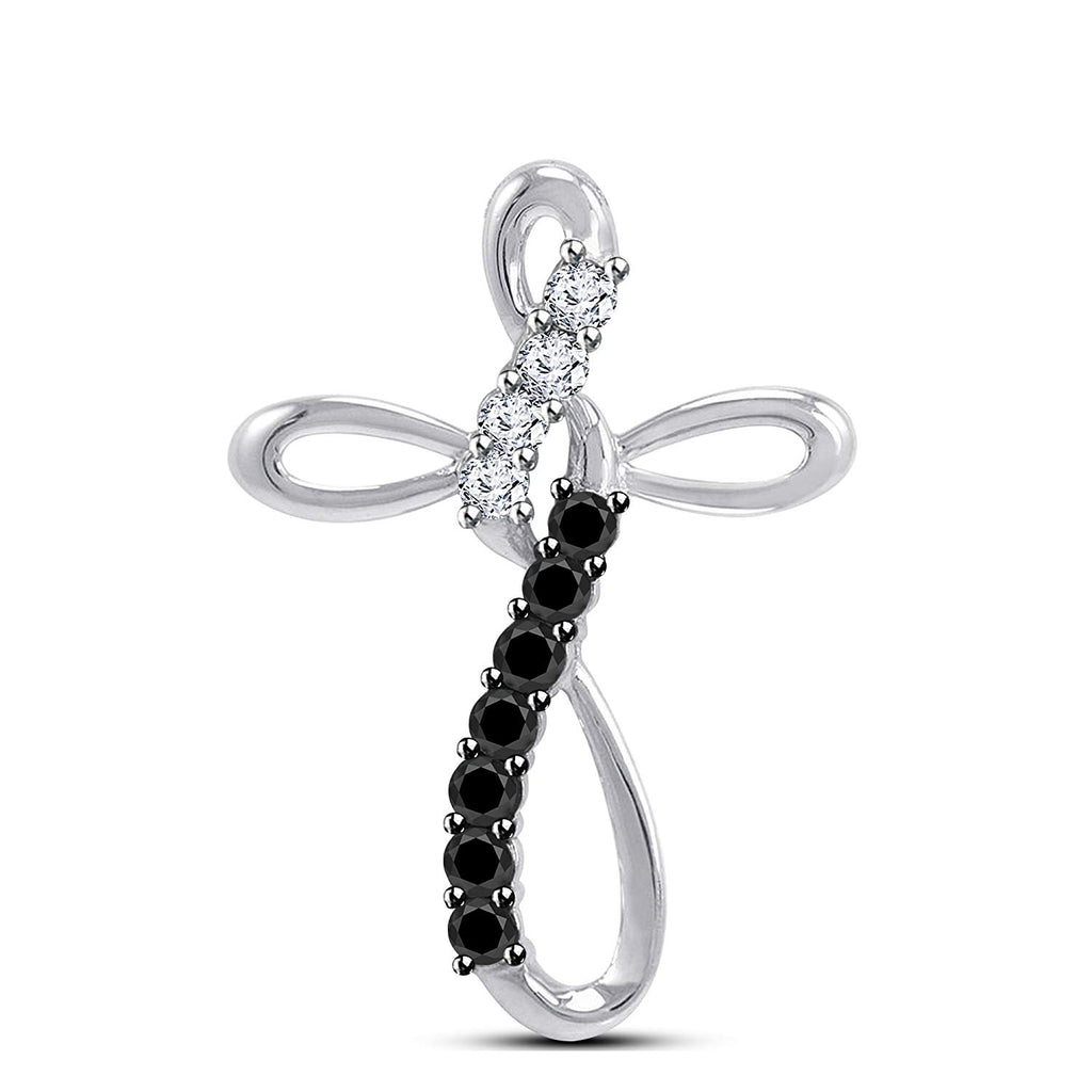 atjewels Solid 925 Sterling Silver Round Cut White & Black CZ Infinity Cross Pendant Without Chain MOTHER'S DAY SPECIAL OFFER - atjewels.in