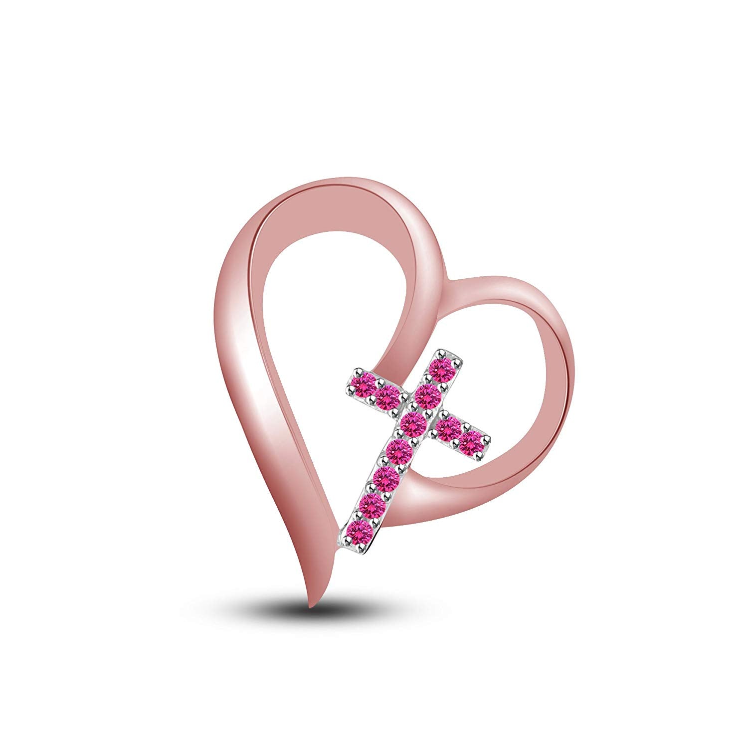 atjewels 18K Rose Gold on 925 Sterling Silver Round Pink Sapphire Love and Cross Pendant MOTHER'S DAY SPECIAL OFFER - atjewels.in