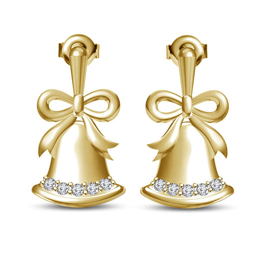 atjewels Women's Special Jewellery !! 14K Yellow Gold Plated .925 Silver Bell and Bow Knot Stud Christmas Earrings MOTHER'S DAY SPECIAL OFFER - atjewels.in