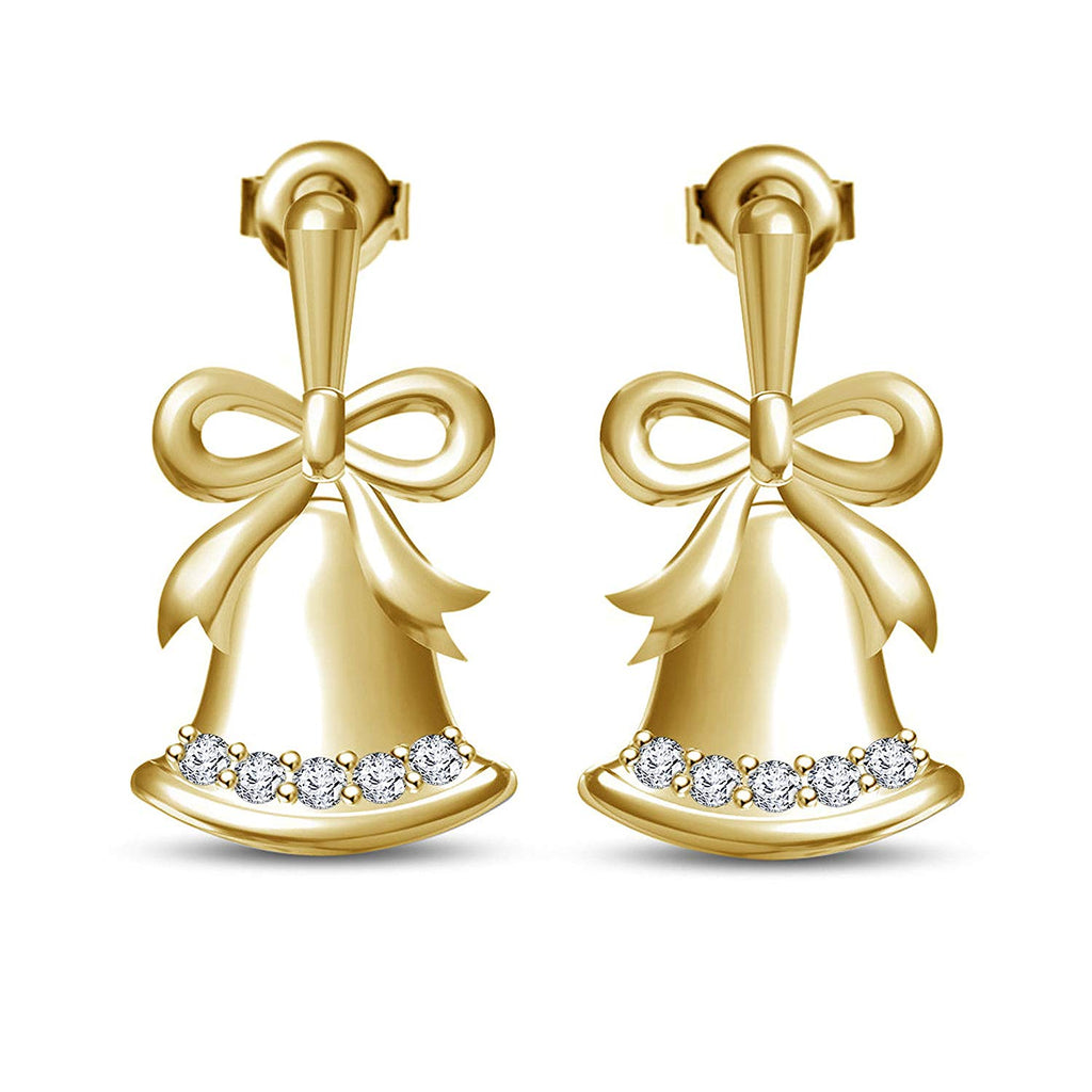 atjewels Women's Special Jewellery !! 14K Yellow Gold Plated .925 Silver Bell and Bow Knot Stud Christmas Earrings MOTHER'S DAY SPECIAL OFFER - atjewels.in