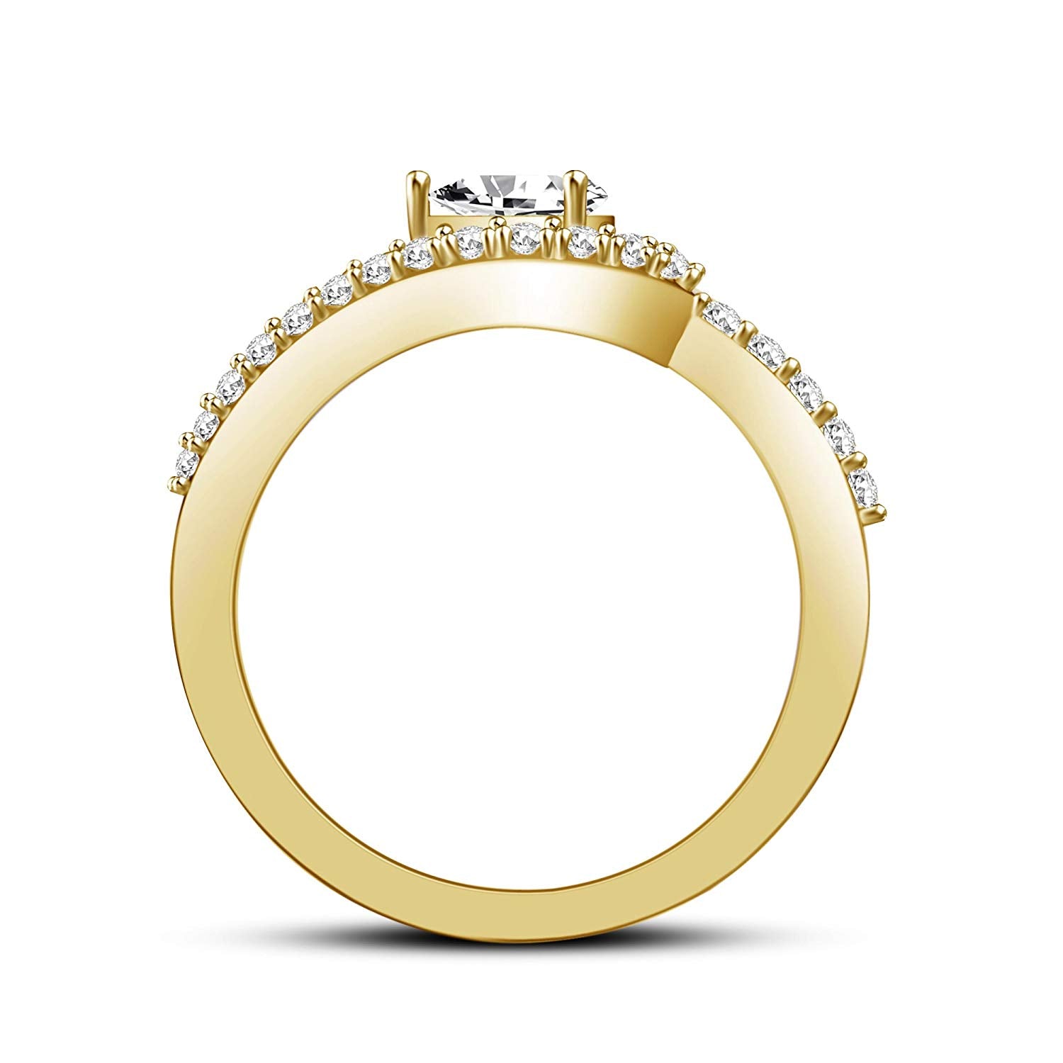 atjewels 1.00 CT 14K Yellow Gold Over .925 Sterling Silver White Cubic Zirconia Solitaire W/ Accent Ring Size 7 MOTHER'S DAY SPECIAL OFFER - atjewels.in