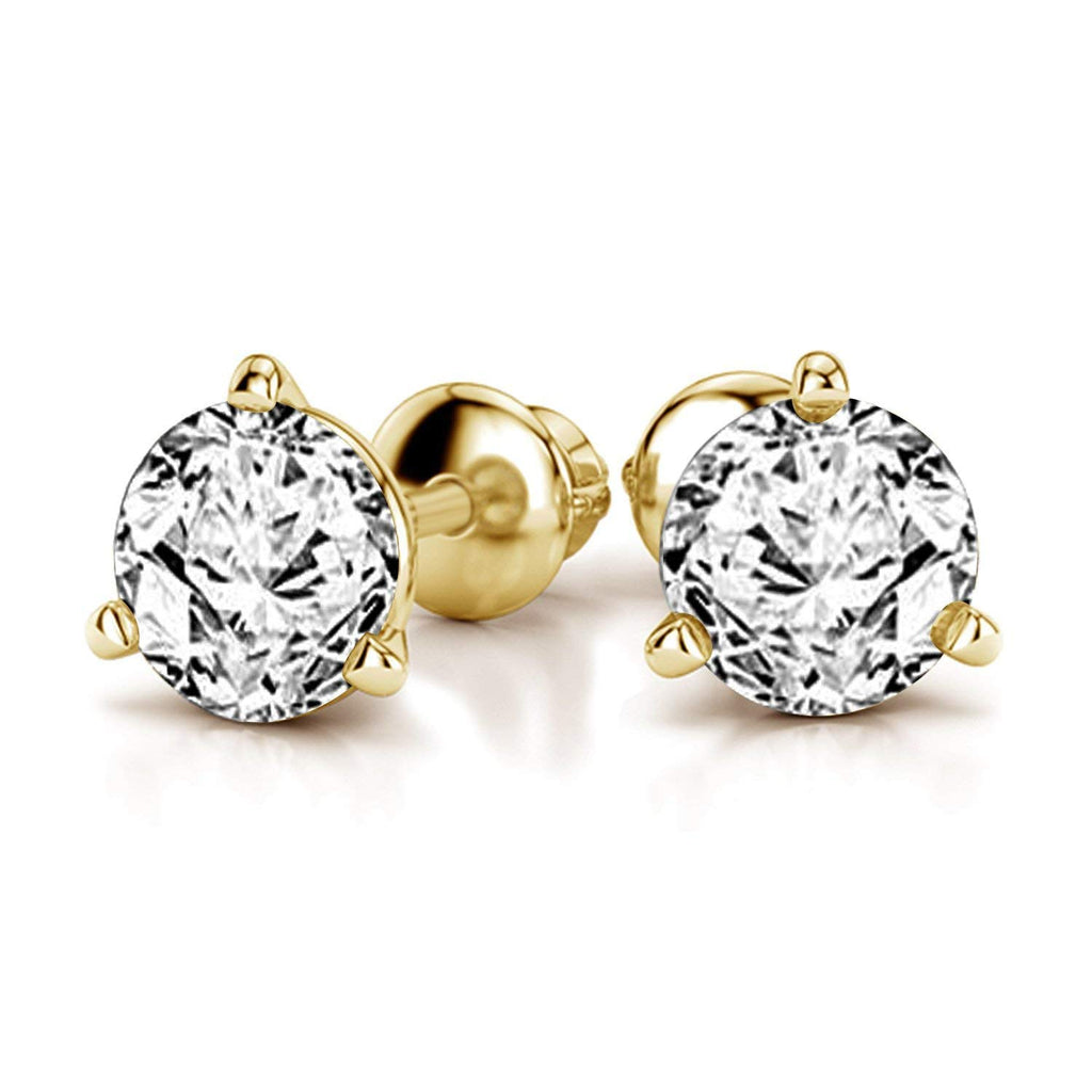 atjewels 18k Yellow Gold Plated On .925 Sterling Silver White Cubic Zirconia Round Cut Stud Earrings MOTHER'S DAY SPECIAL OFFER - atjewels.in