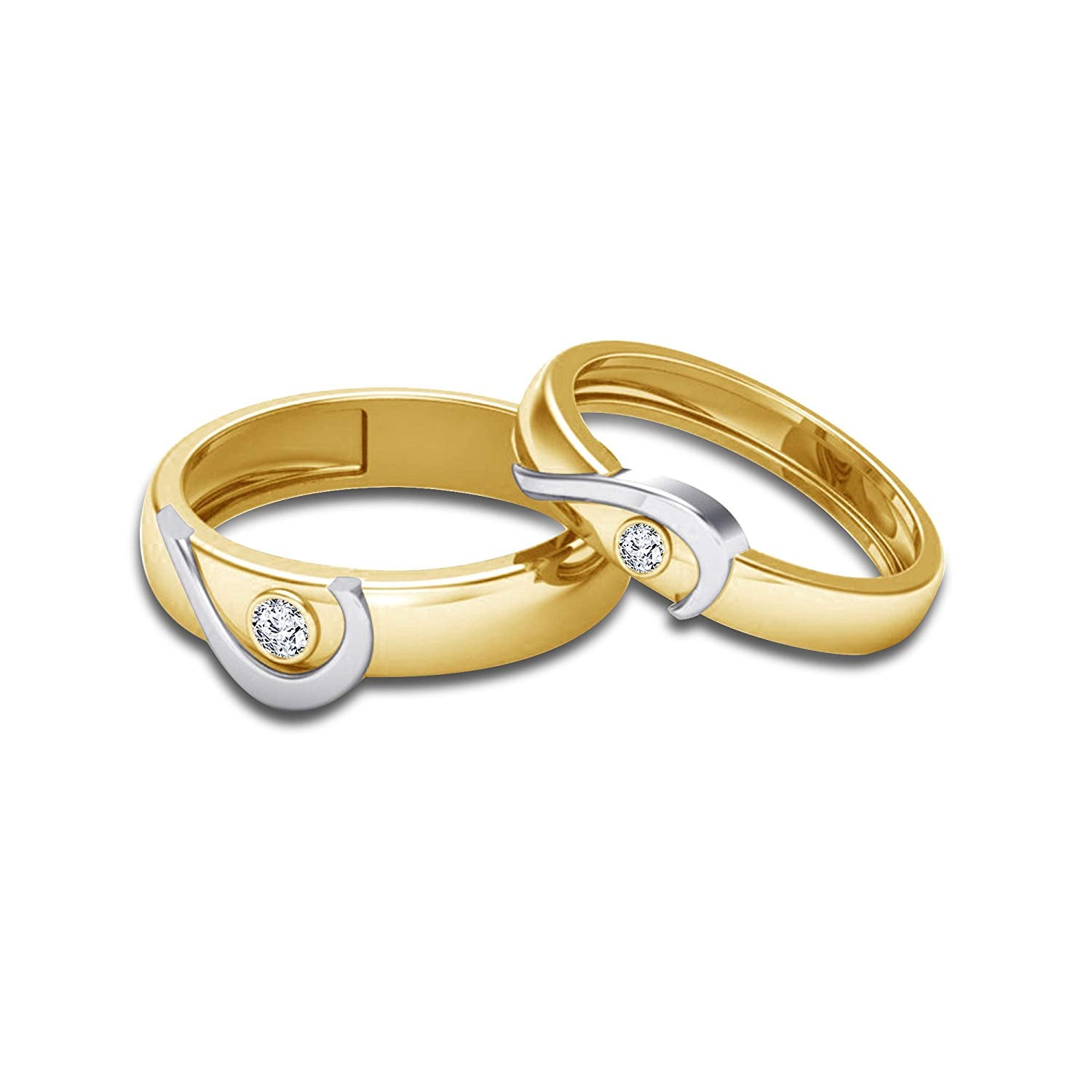 atjewels Elegant Couple Heart Ring in Round White Zirconia 14K Gold Plated on 925 Silver - atjewels.in