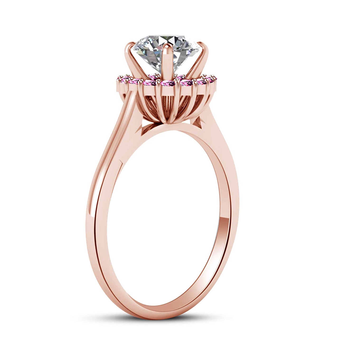 atjewels White Zirconia and Pink Sapphire 14K Rose Gold Plated on 925 Silver Solitaire With Accents Ring MOTHER'S DAY SPECIAL OFFER - atjewels.in