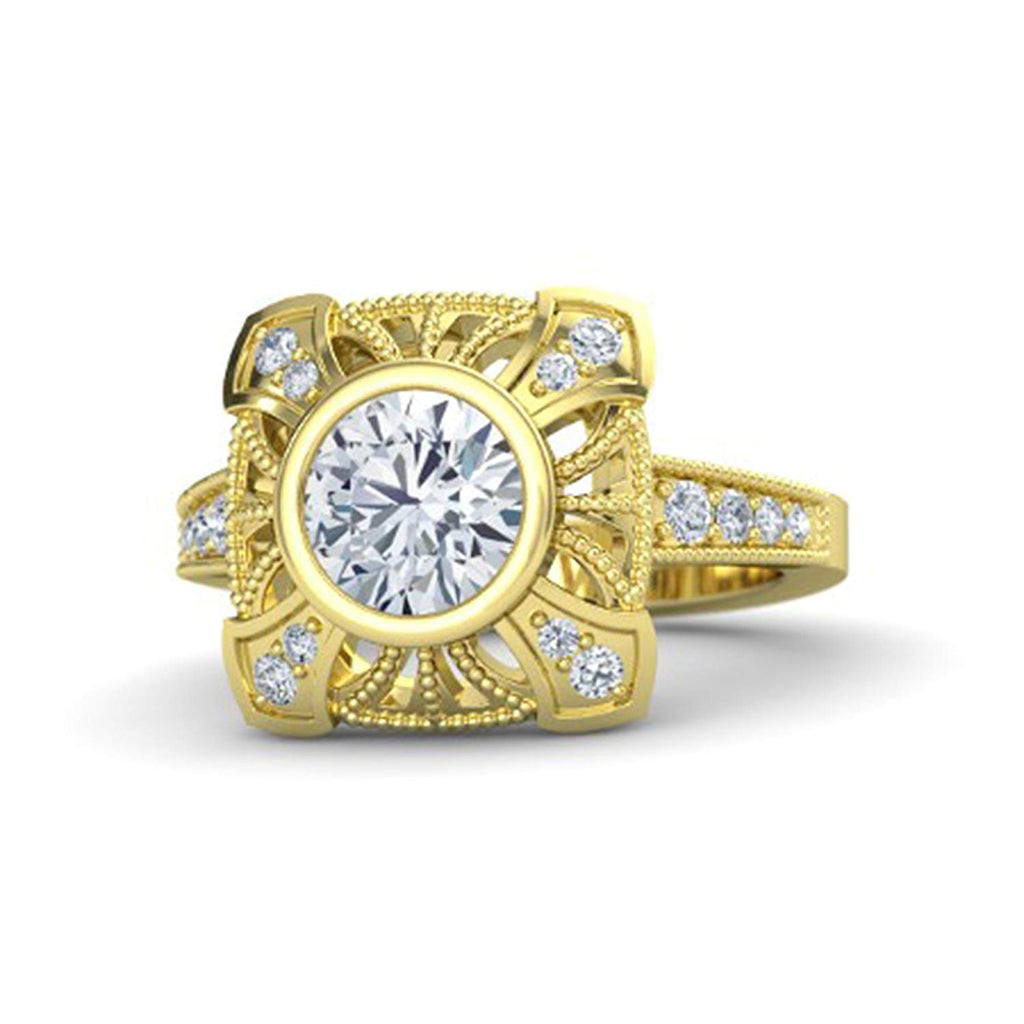 atjewels 18K Yellow Gold Over 925 Silver Round White CZ Engagement Ring MOTHER'S DAY SPECIAL OFFER - atjewels.in