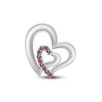 atjewels 14K White Gold Plated on 925 Sterling Silver Round Pink and Green Sapphire Double Heart Pendant MOTHER'S DAY SPECIAL OFFER - atjewels.in