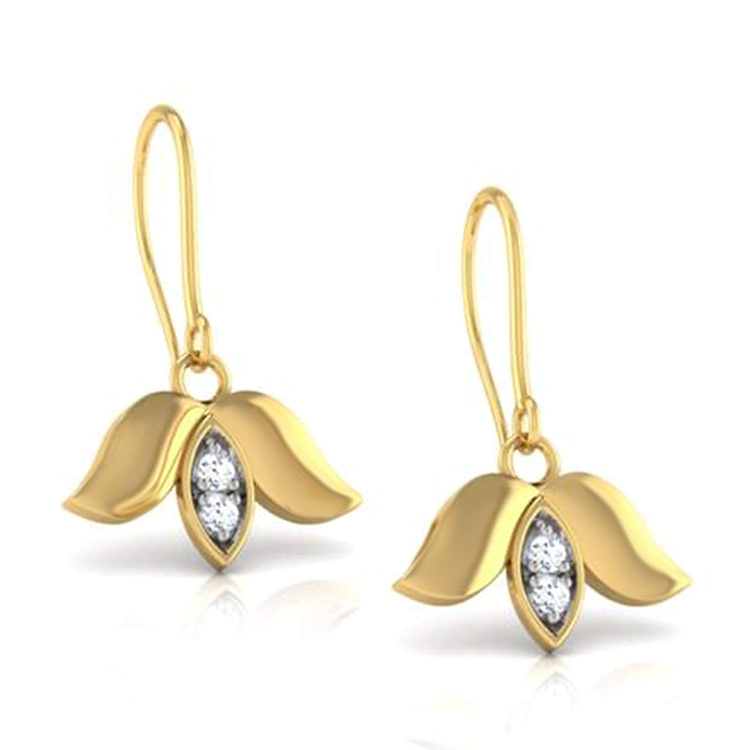 atjewels Round White Zirconia 14K Yellow Gold Over 925 Sterling Lakshmi Lotus Hook Earrings MOTHER'S DAY SPECIAL OFFER - atjewels.in