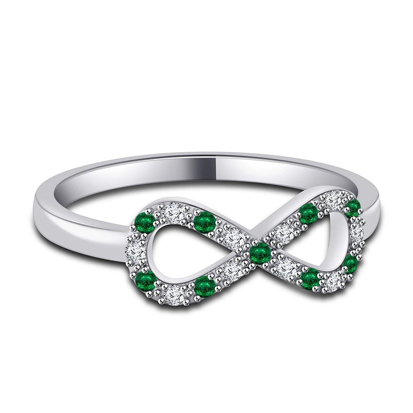 atjewels 14K White Gold Over .925 Silver White and Green Emerald Infinity Ring Size Free MOTHER'S DAY SPECIAL OFFER - atjewels.in