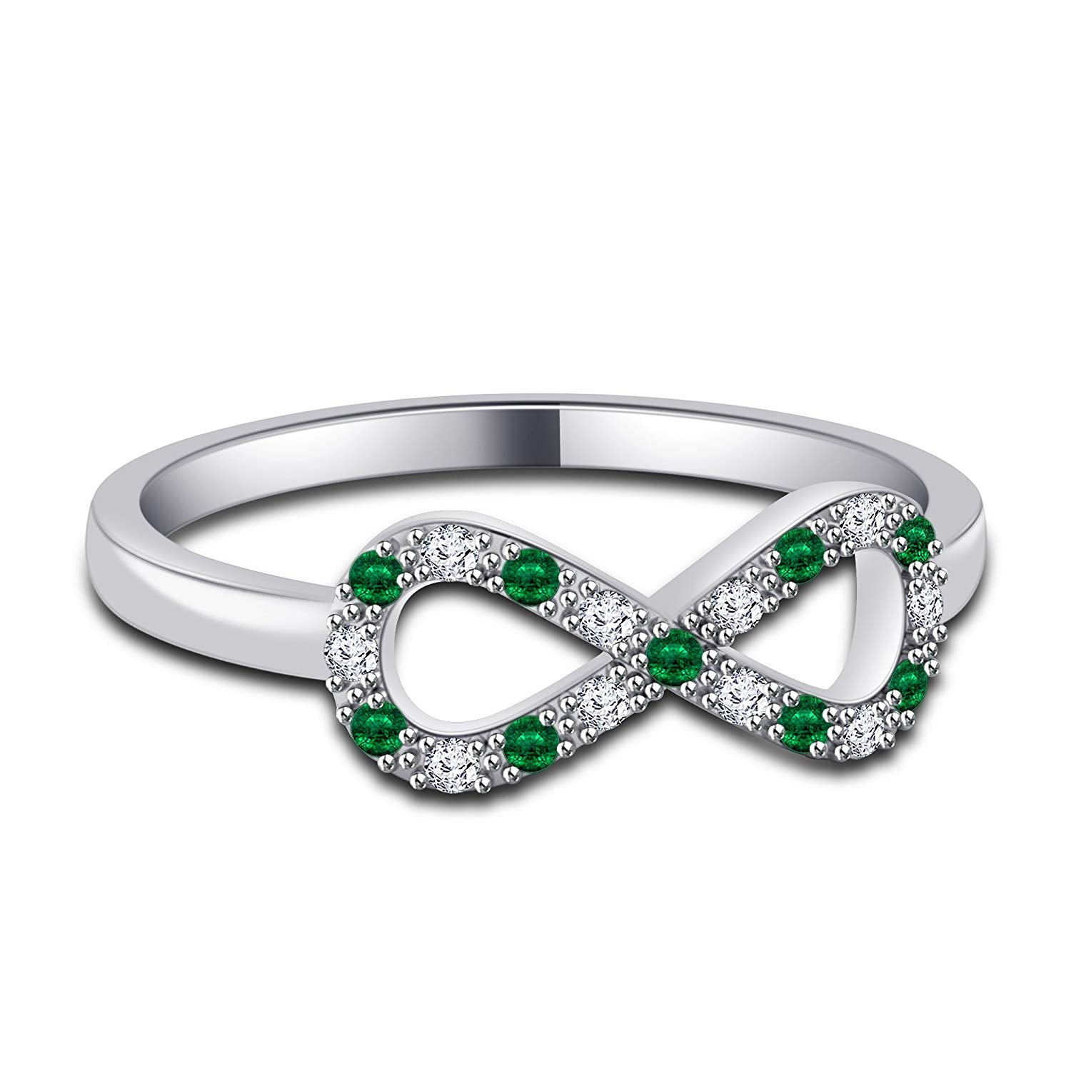 atjewels 14K White Gold Over .925 Silver White and Green Emerald Infinity Ring Size Free MOTHER'S DAY SPECIAL OFFER - atjewels.in