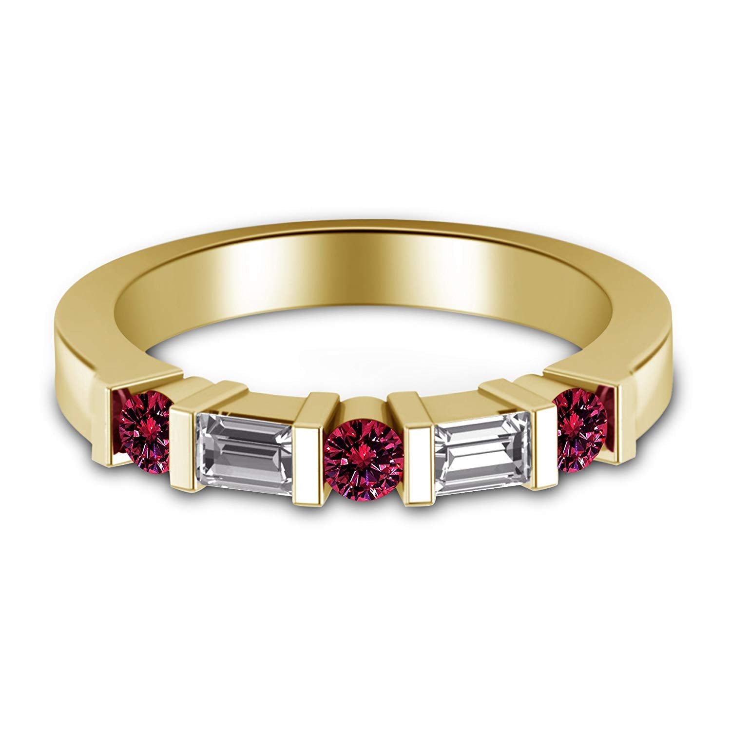 atjewels 14K Yellow Gold Over .925 Silver Pink and White Baguette cut Wedding Bar Band Ring MOTHER'S DAY SPECIAL OFFER - atjewels.in
