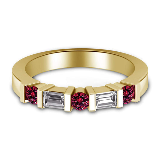 atjewels 14K Yellow Gold Over .925 Silver Pink and White Baguette cut Wedding Bar Band Ring MOTHER'S DAY SPECIAL OFFER - atjewels.in