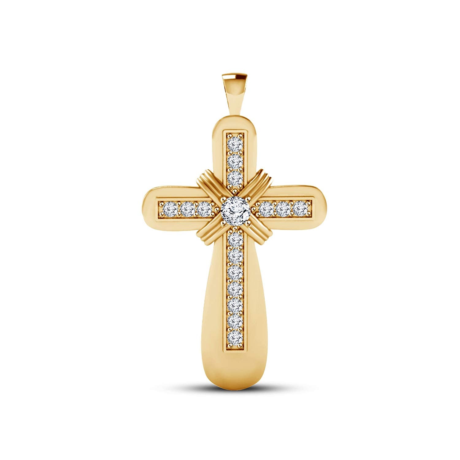 atjewels 18K Yellow Gold Over 925 Sterling White Cubic Zirconia Cross Pendant MOTHER'S DAY SPECIAL OFFER - atjewels.in