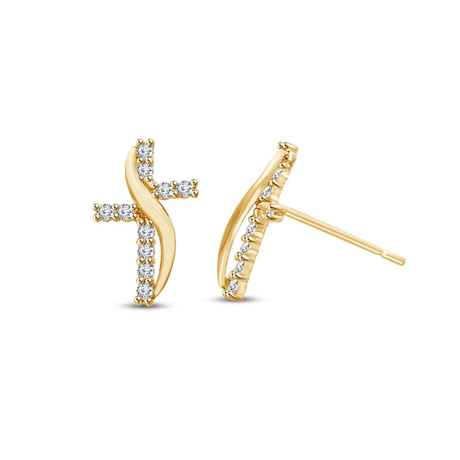 atjewels Round White CZ Cross Stud Earrings in 18k Yellow Gold Plated on 925 Sterling Silver MOTHER'S DAY SPECIAL OFFER - atjewels.in