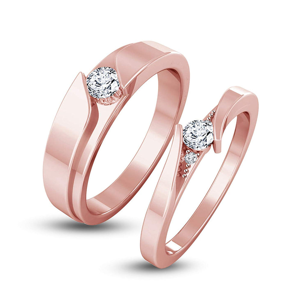 atjewels Elegant Couple Ring in 14K Rose Gold Plated on 925 Sterling Silver White Zirconia MOTHER'S DAY SPECIAL OFFER - atjewels.in