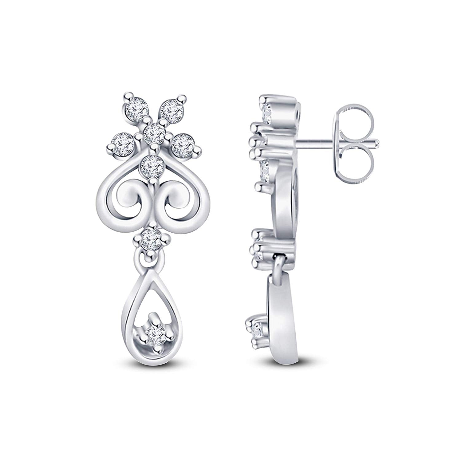 atjewels 925 Sterling Silver Round White Cubic Zirconia Dangle and Drop Earrings MOTHER'S DAY SPECIAL OFFER - atjewels.in