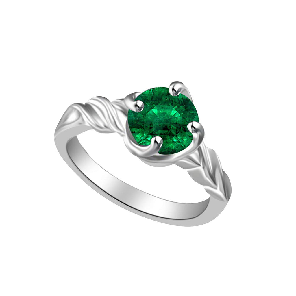 atjewels 925 Sterling Silver with Round Cut Green Emerald Solitaire Engagement Ring MOTHER'S DAY SPECIAL OFFER - atjewels.in