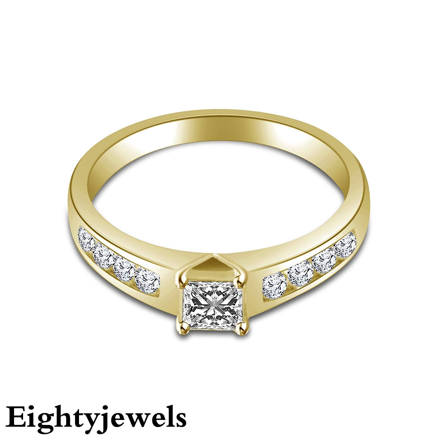 atjewels Princess & Round Cut White CZ Solitaire Ring in 18K Yellow Gold Over .925 Sterling Silver MOTHER'S DAY SPECIAL OFFER - atjewels.in