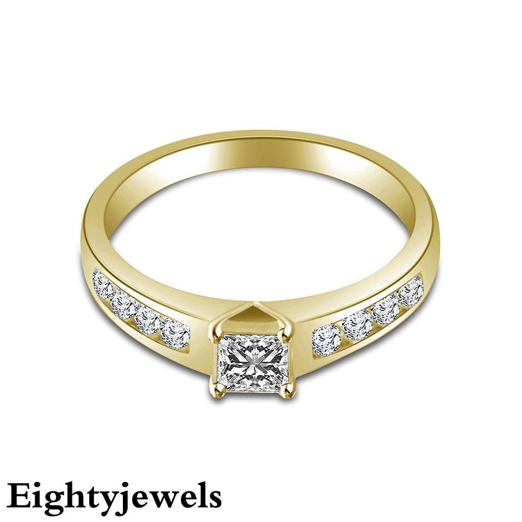atjewels Princess & Round Cut White CZ Solitaire Ring in 18K Yellow Gold Over .925 Sterling Silver MOTHER'S DAY SPECIAL OFFER - atjewels.in