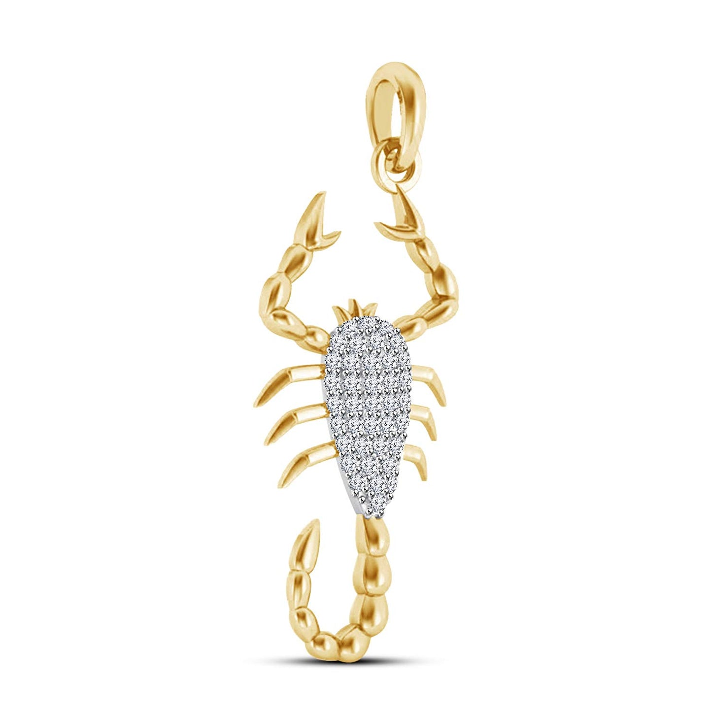 atjewels 18K Yellow Gold On Sterling Silver Round White CZ without Chain Scorpio Pendant MOTHER'S DAY SPECIAL OFFER - atjewels.in