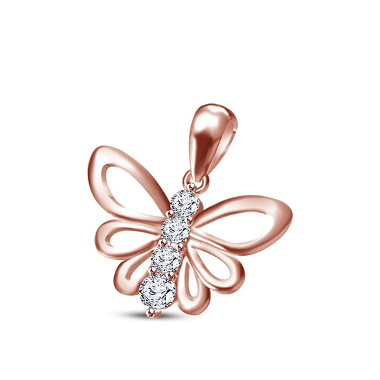 atjewels 18K Rose Gold Over 925 Sterling Round White CZ Butterfly Pendant MOTHER'S DAY SPECIAL OFFER - atjewels.in