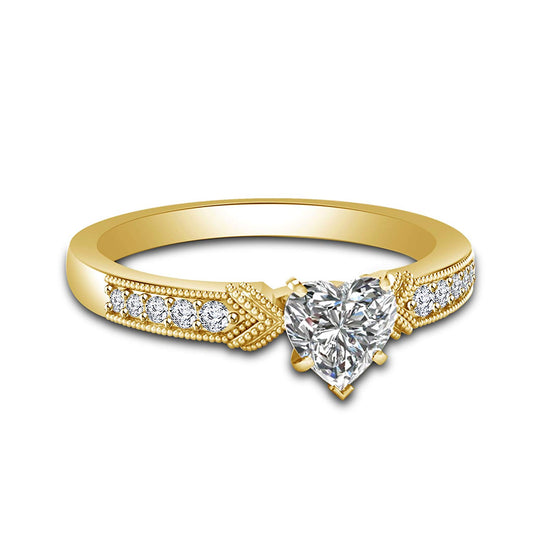 atjewels 14K Yellow Gold Over 925 Sterling Silver with White Zirconia Heart Ring MOTHER'S DAY SPECIAL OFFER - atjewels.in