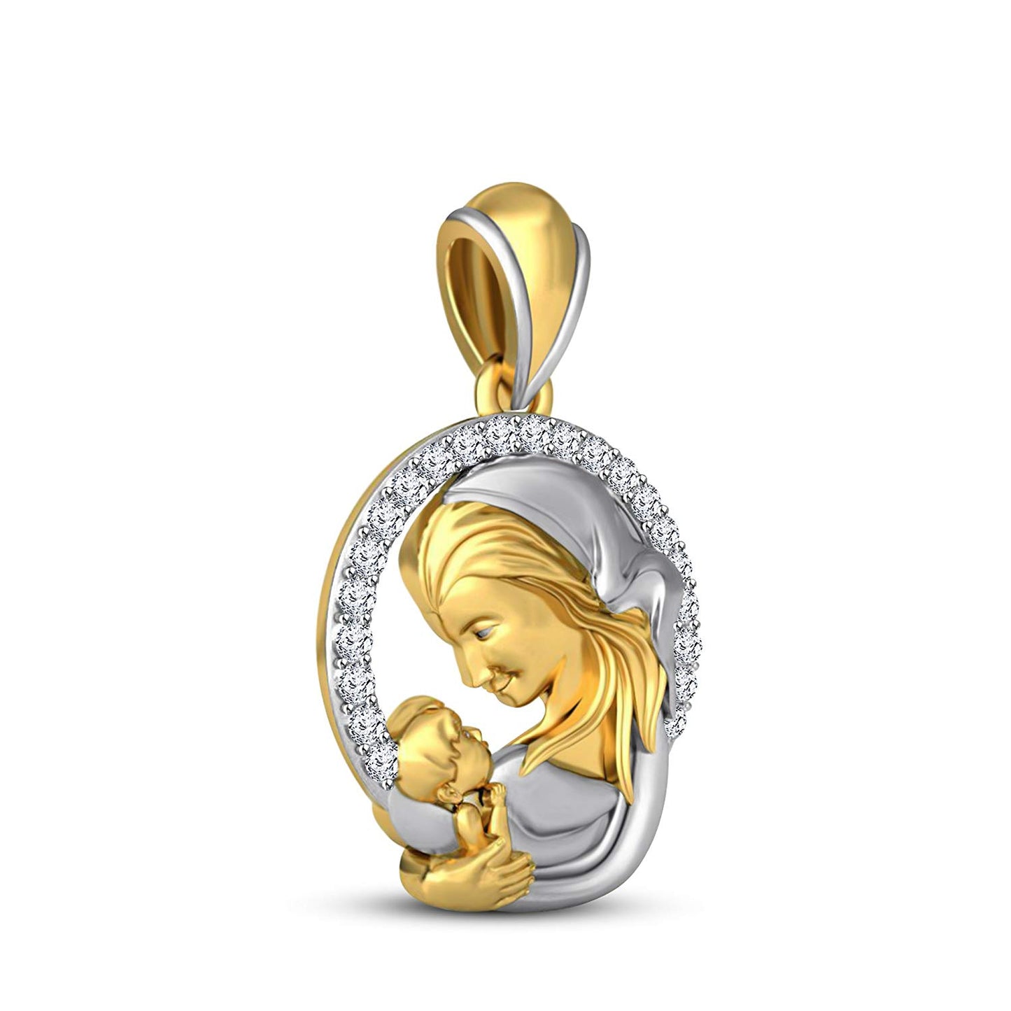 atjewels Mothers Day 18K Yellow and White Gold Over .925 Sterling Silver White Cubic Zirconia Mom Baby Pendant For Women''s MOTHER'S DAY SPECIAL OFFER - atjewels.in