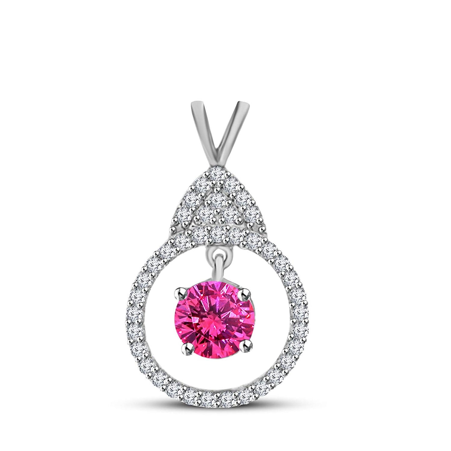 atjewels 14K White Gold Over 925 Sterling With Round Choose Varition Halo Pendant MOTHER'S DAY SPECIAL OFFER - atjewels.in