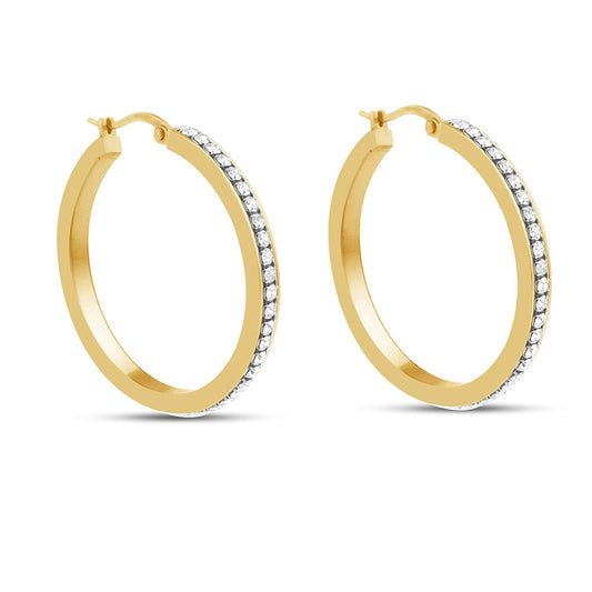 atjewels White Cubic Zirconia Hoop Earrings in 18k Yellow Gold Over 925 Silver MOTHER'S DAY SPECIAL OFFER - atjewels.in