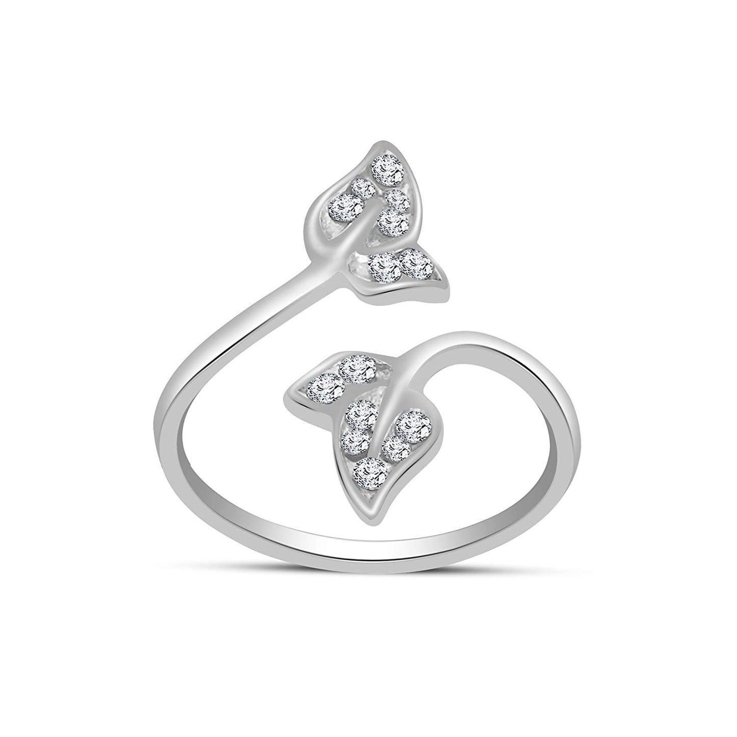 atjewels White Gold Over 925 Silver Round White CZ Leaf ToeRing Available In Pair - atjewels.in