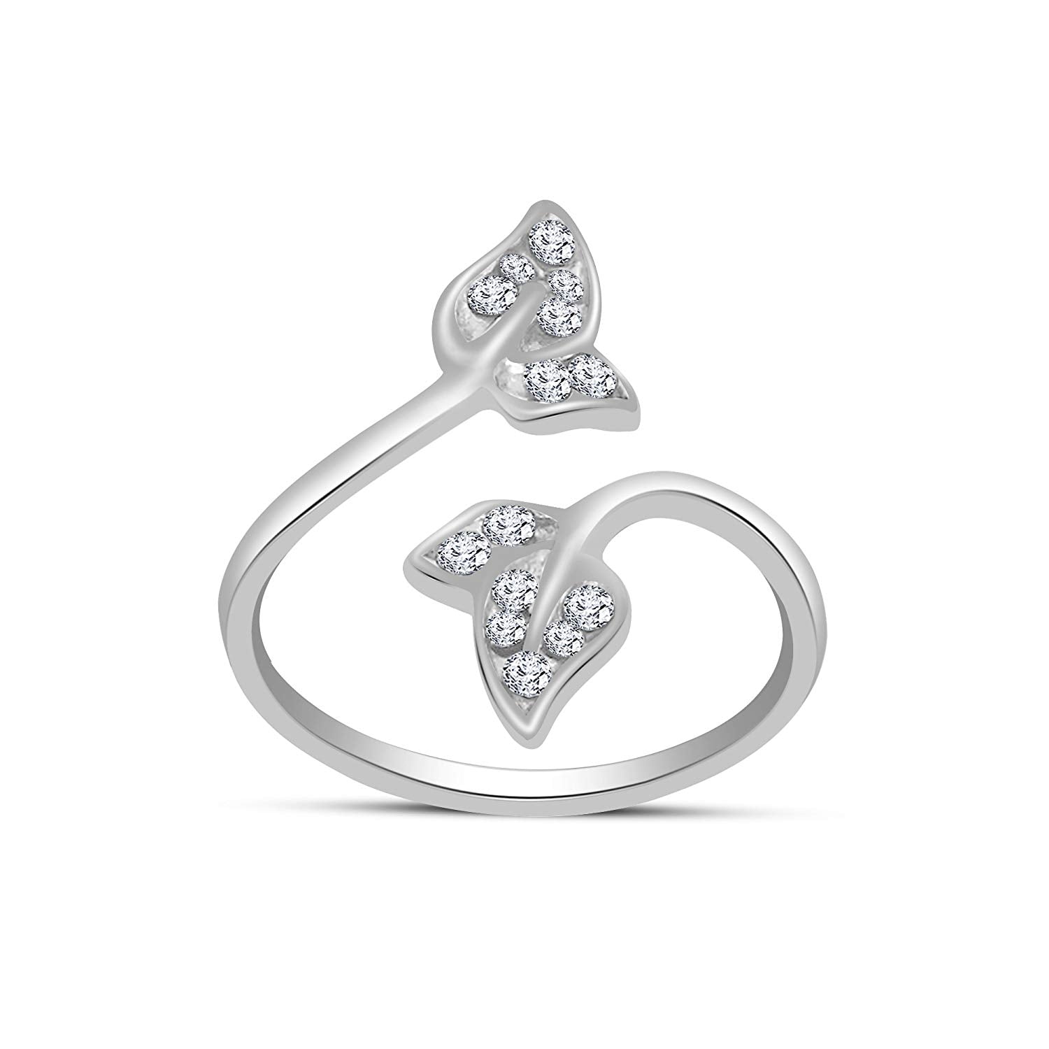 atjewels White Gold Over 925 Silver Round White CZ Leaf ToeRing Available In Pair - atjewels.in