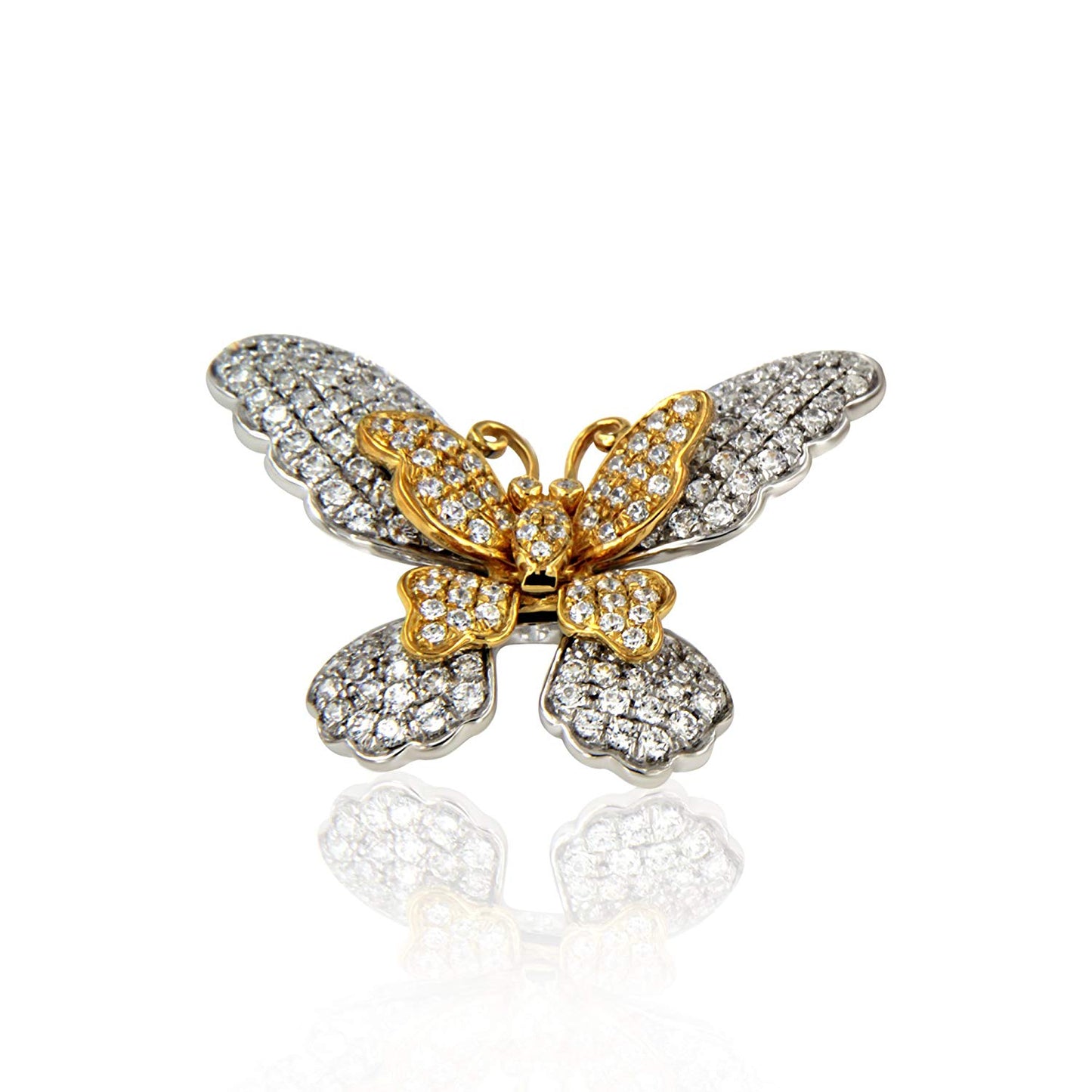 atjewels Round White CZ Butterfly Pendant and Earrings Set in 14K Yellow and White Gold Over 925 Silver MOTHER'S DAY SPECIAL OFFER - atjewels.in