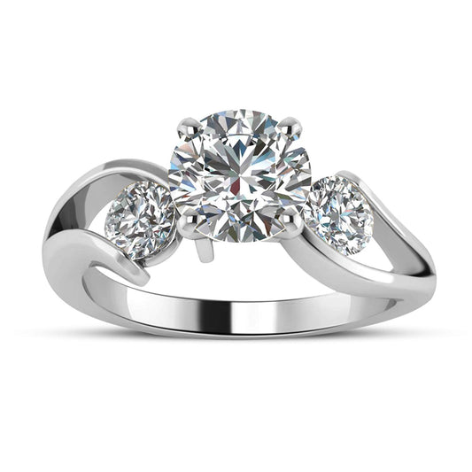 atjewels 14K White Gold Over .925 Sterling Silver White Cubic Zirconia Three Stone Ring MOTHER'S DAY SPECIAL OFFER - atjewels.in