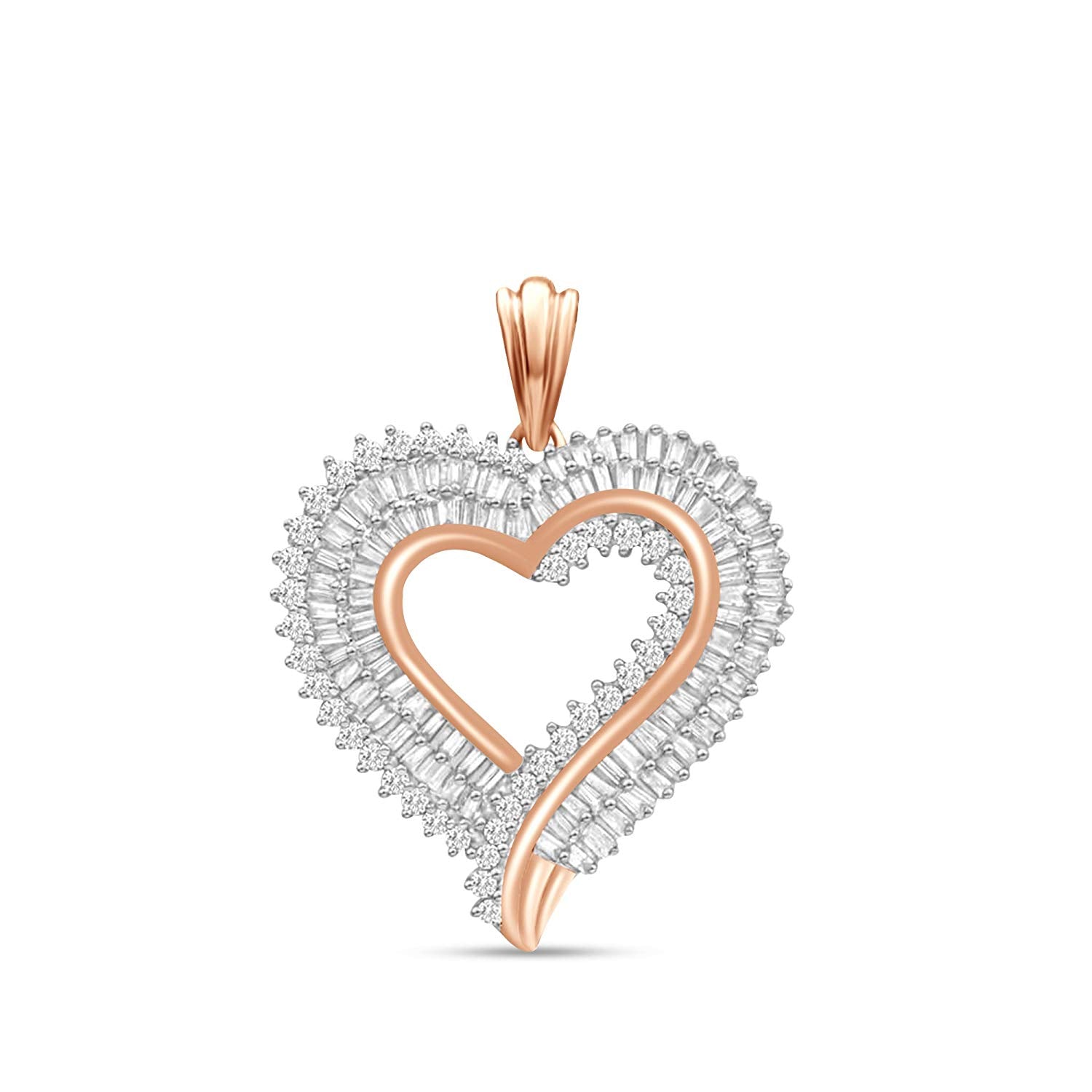 atjewels 18K Rose Gold On .925 Sterling Silver Baguette & Round Cut White CZ Heart Pendant MOTHER'S DAY SPECIAL OFFER - atjewels.in