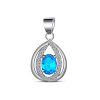 atjewels 14K White Gold Over .925 Silver Oval Blue Topaz Pear Shape Pendant For Women's MOTHER'S DAY SPECIAL OFFER - atjewels.in