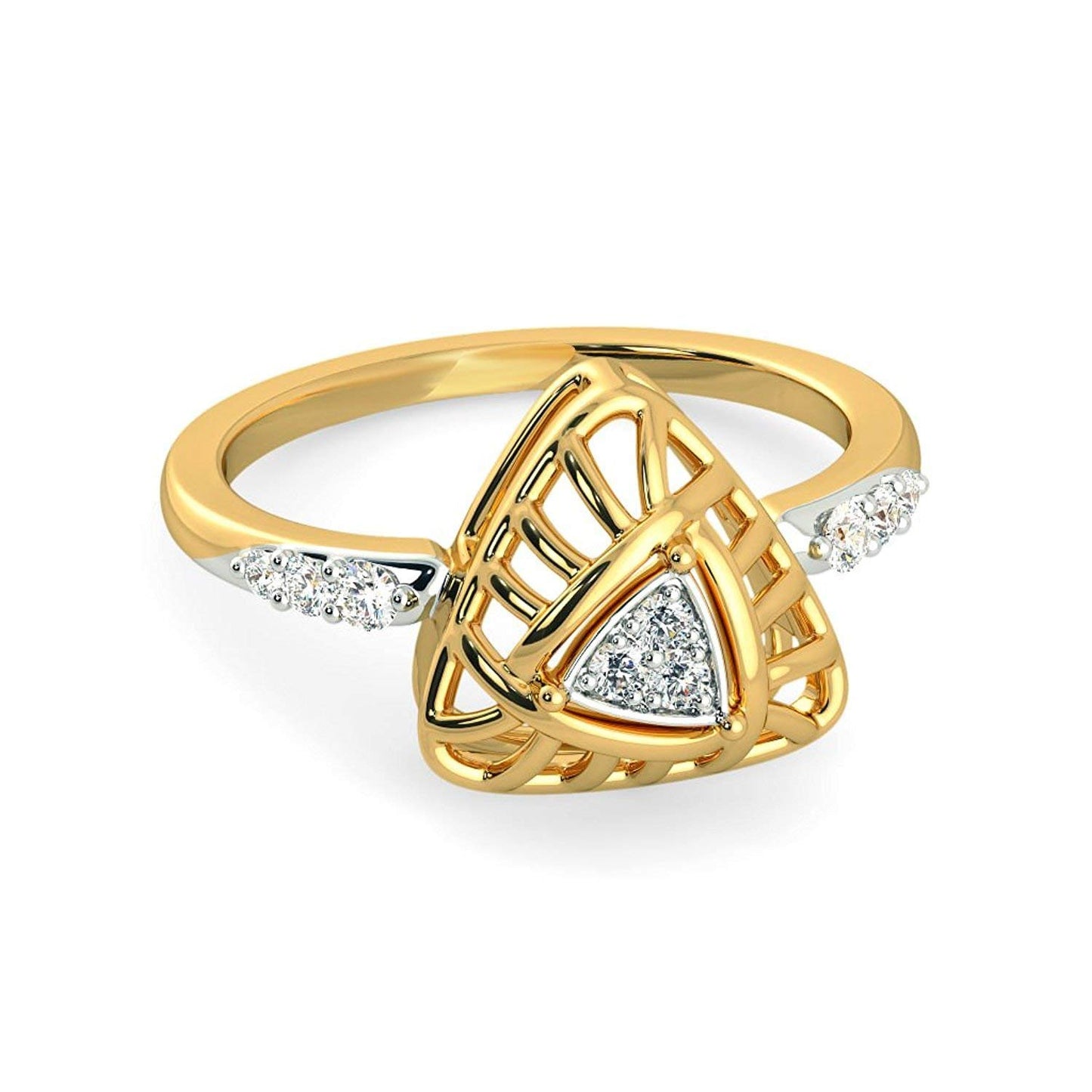 atjewels Round Cut White Cubic Zirconia Two-tone .925 Sterling Silver Triangle Ring For Girl's and Women's For Navratri Special - atjewels.in