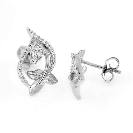 atjewels 18K White Gold Over Sterling Round White CZ Stylish Leaves Stud Earrings MOTHER'S DAY SPECIAL OFFER - atjewels.in