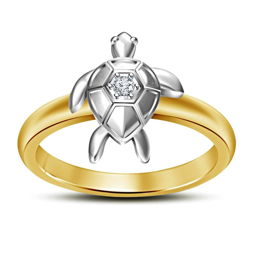 atjewels 14K Yellow and White Gold Over .925 Sterling Silver Excellent Round White Cubic Zirconia Tortoise Ring For Men's and Women's MOTHER'S DAY SPECIAL OFFER - atjewels.in
