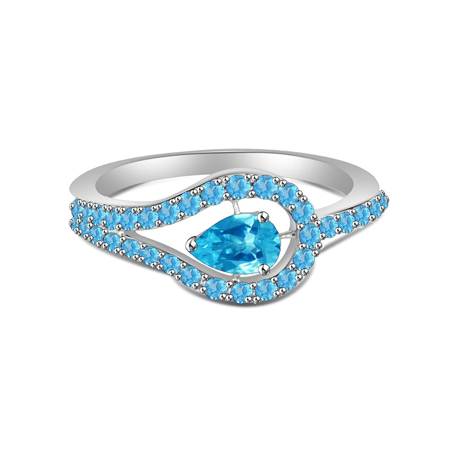 atjewels 14K White Gold Over .925 Sterling Silver Aquamarine Engagement & Wedding Ring US 7 MOTHER'S DAY SPECIAL OFFER - atjewels.in